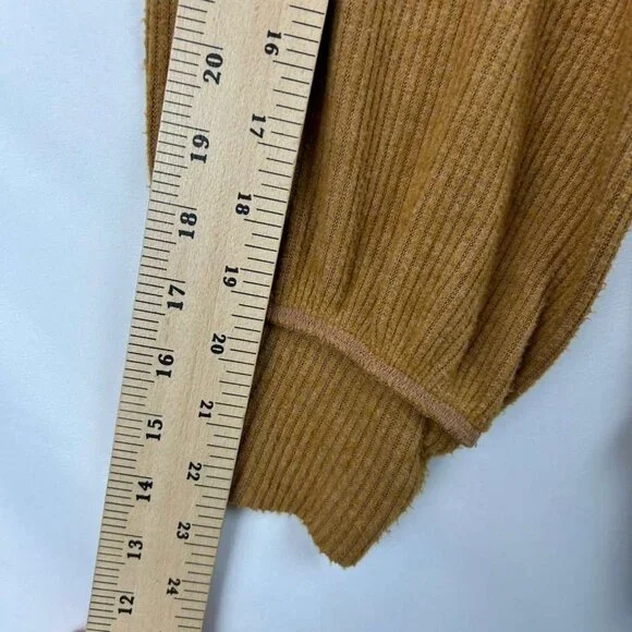 We The Free Women's Size Medium Rayon Blend Ribbed Mustard Cowl Neck Sweater - Picture 5 of 12